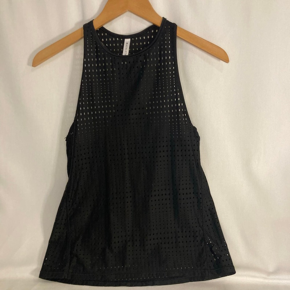 Athleta Oval Laser Cut Razor Back Tank Top Black  Womens Size Extra Extra Small